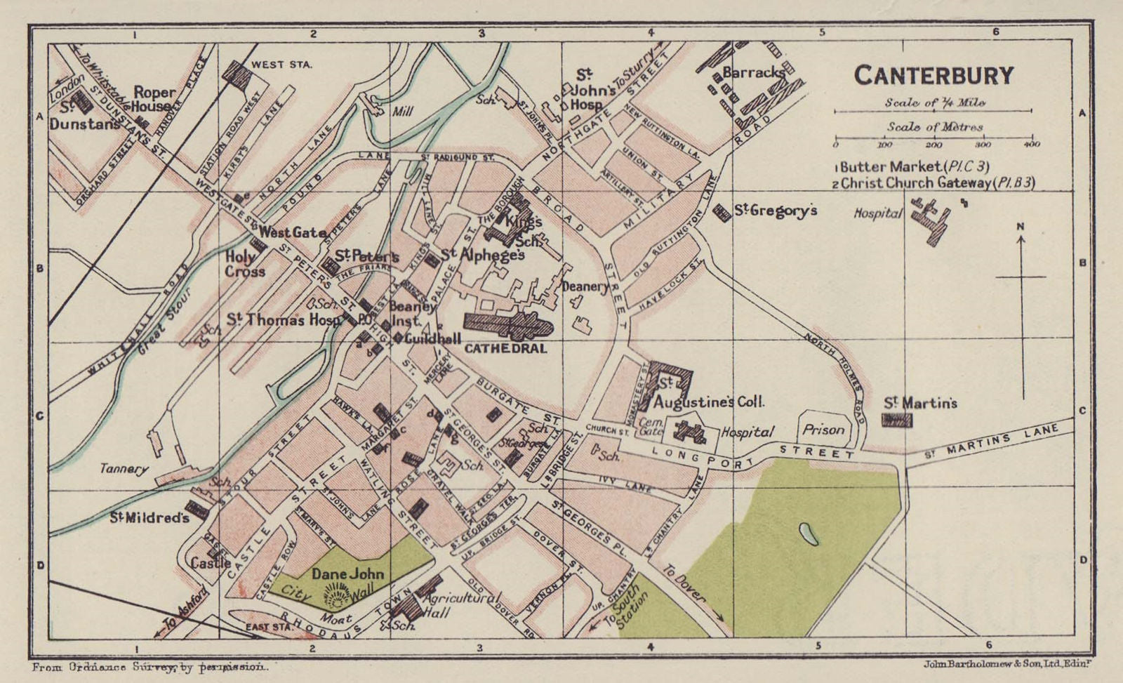 CANTERBURY town city plan. Kent 1920 old antique vintage map chart